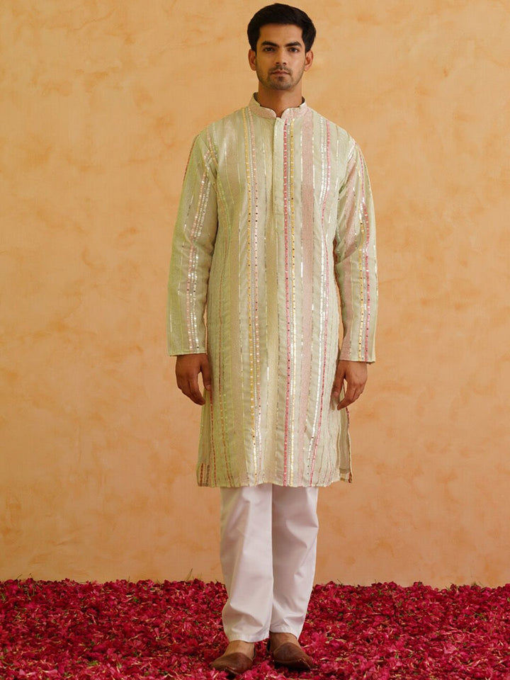 SOJANYA LUXE Kolar Mandarin Sulam Kurta Labuci Biasa dengan Piyama