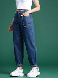 DressBerry Women High-Rise Stretchable Slouchy Fit Jeans with Detachable Chain