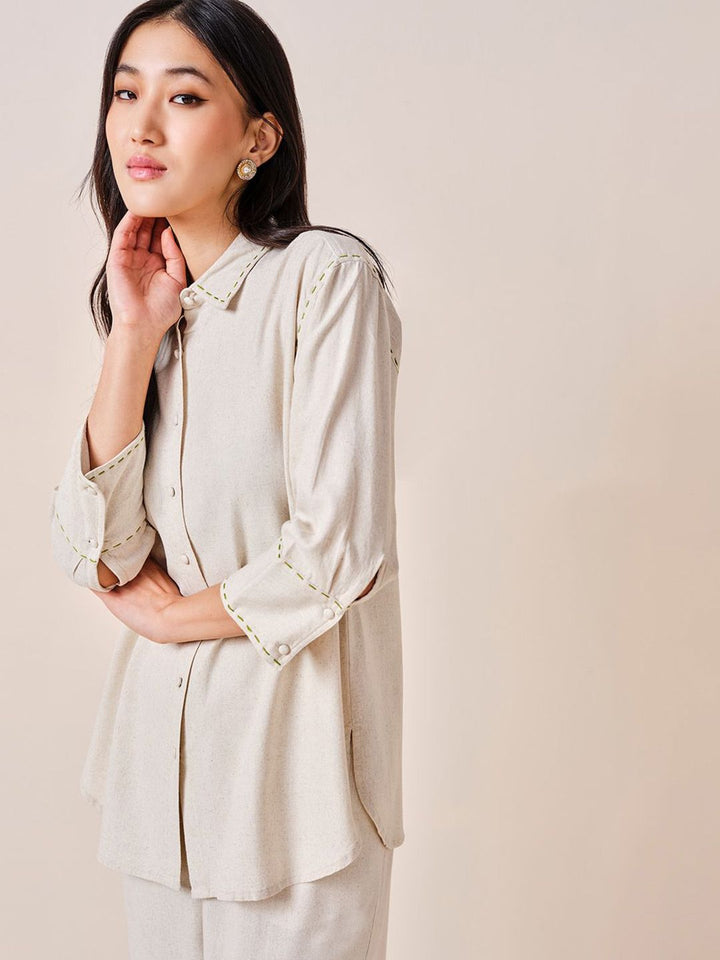 AND Shirt Collar Cuffed Sleeves shirt style Longline Top