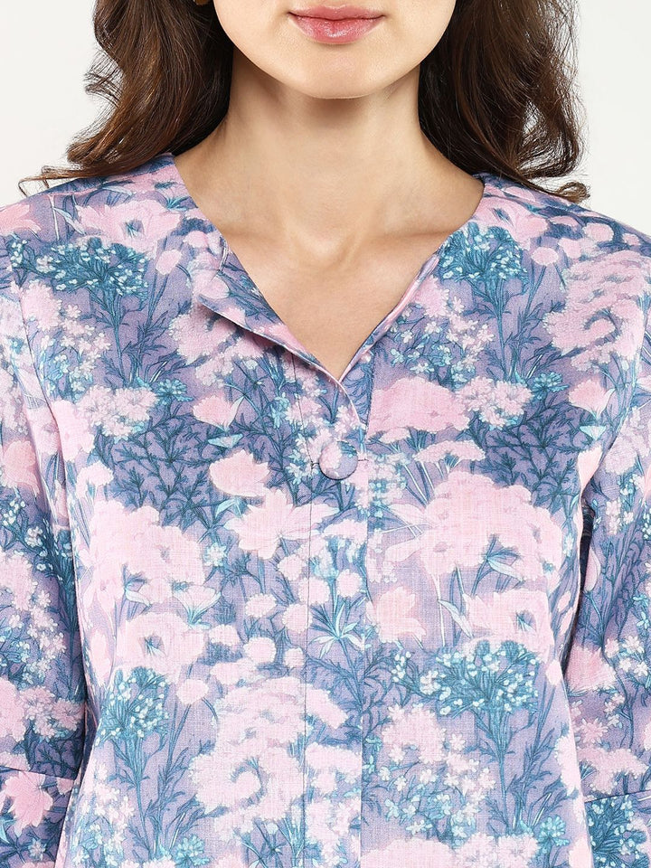 Rareism Cetakan Floral Flared Sleeve Styled Back Top