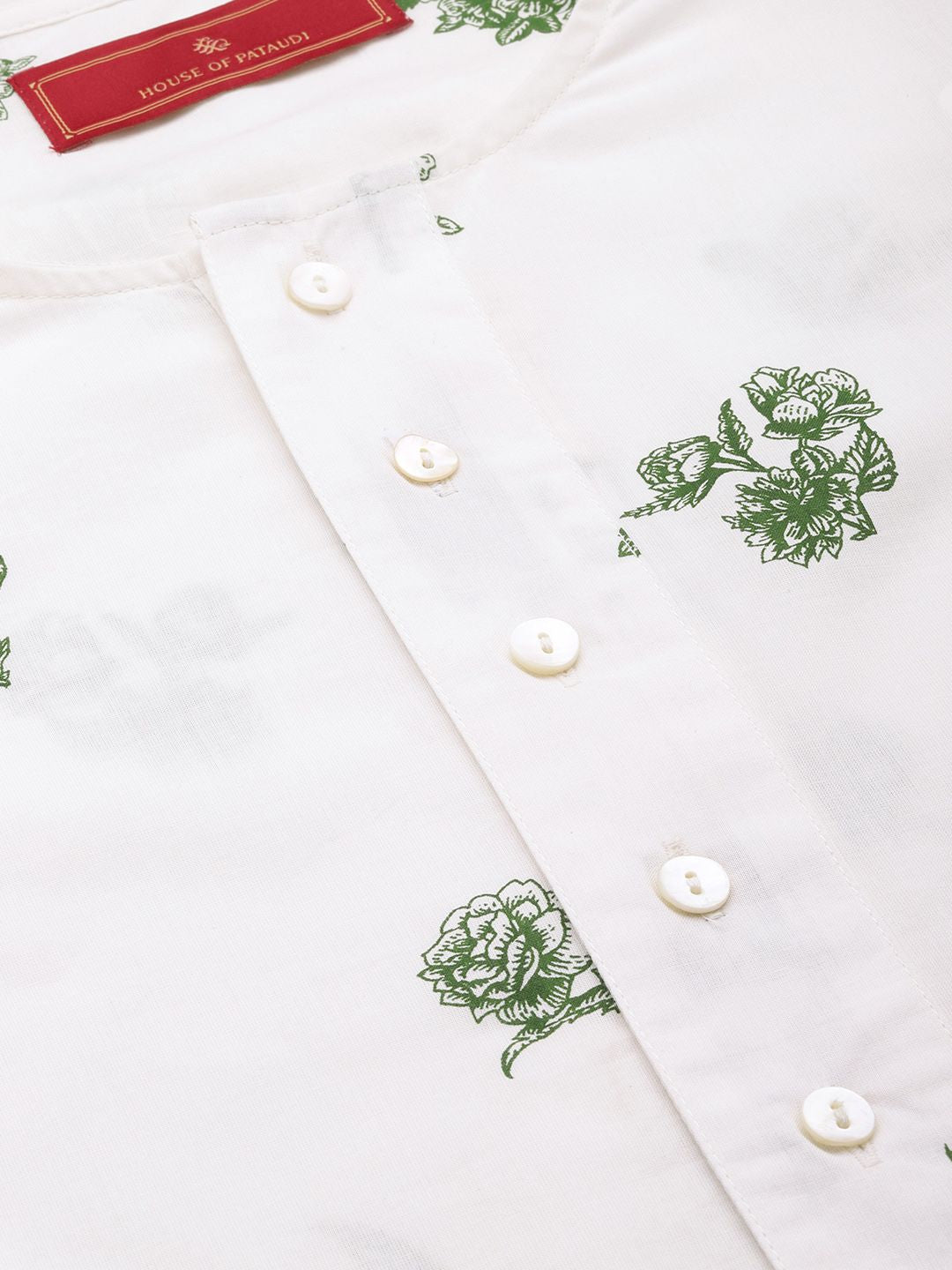 House of Pataudi Men Floral Printed Regular Pure Cotton Jashn Kurta with Trousers