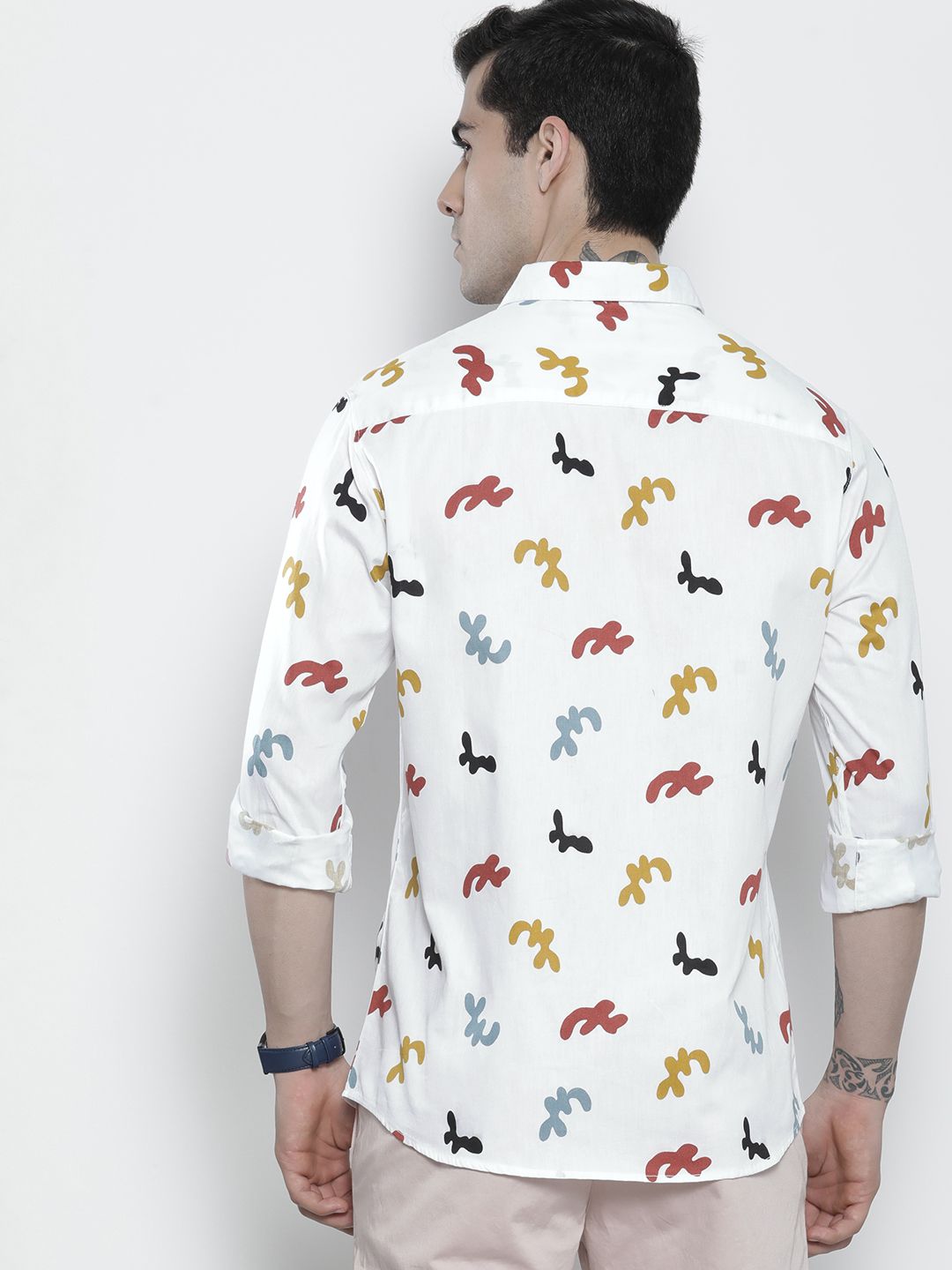 The Indian Garage Co Men White Abstract Printed Casual Shirt