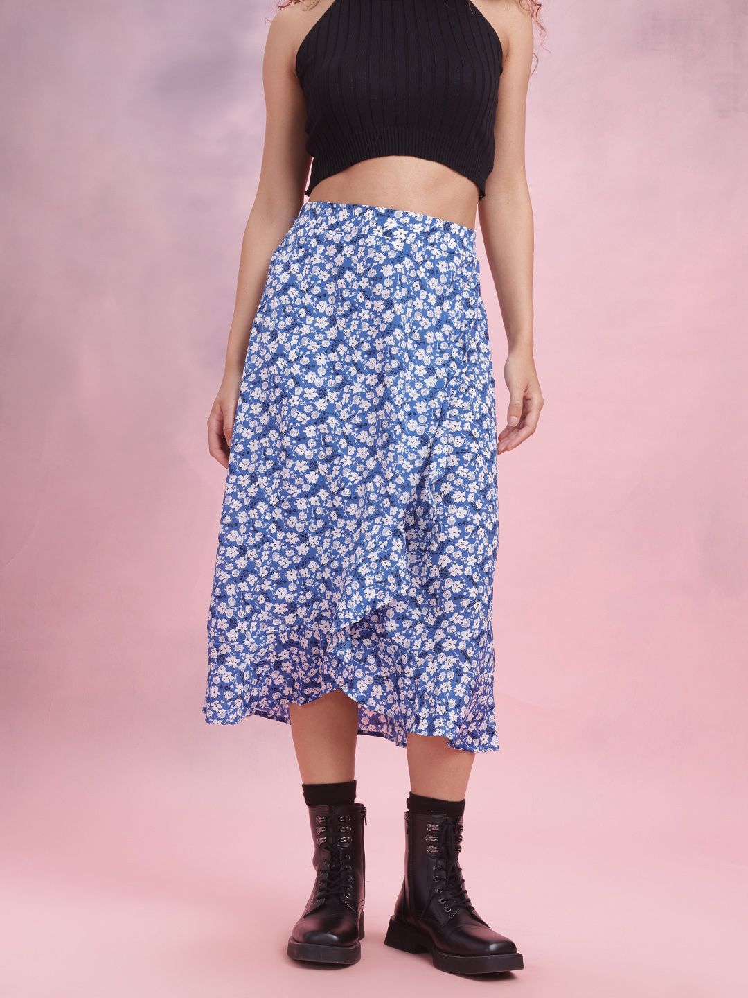 DressBerry Floral Print Ruffled Tulip Skirt