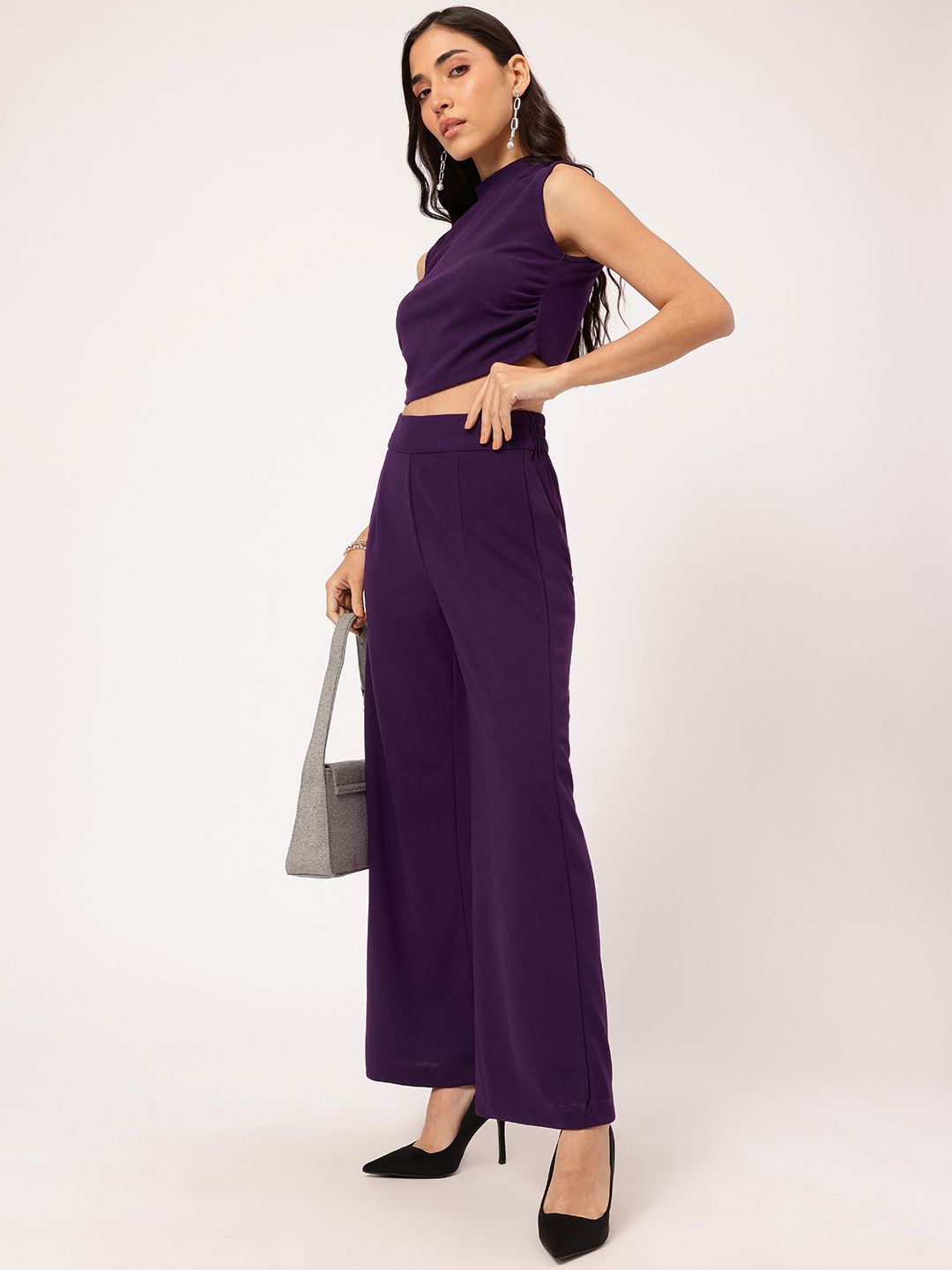 DressBerry Amethyst Charm Ruched Crop Flair Co-Ords