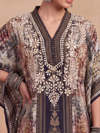 House of Chikankari Women Ethnic Motifs Extended Sleeves Thread Work Crepe Kaftan Kurta