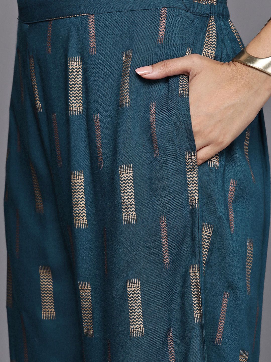 Libas Women Teal Blue & Golden Printed Kurta with Palazzos & Dupatta
