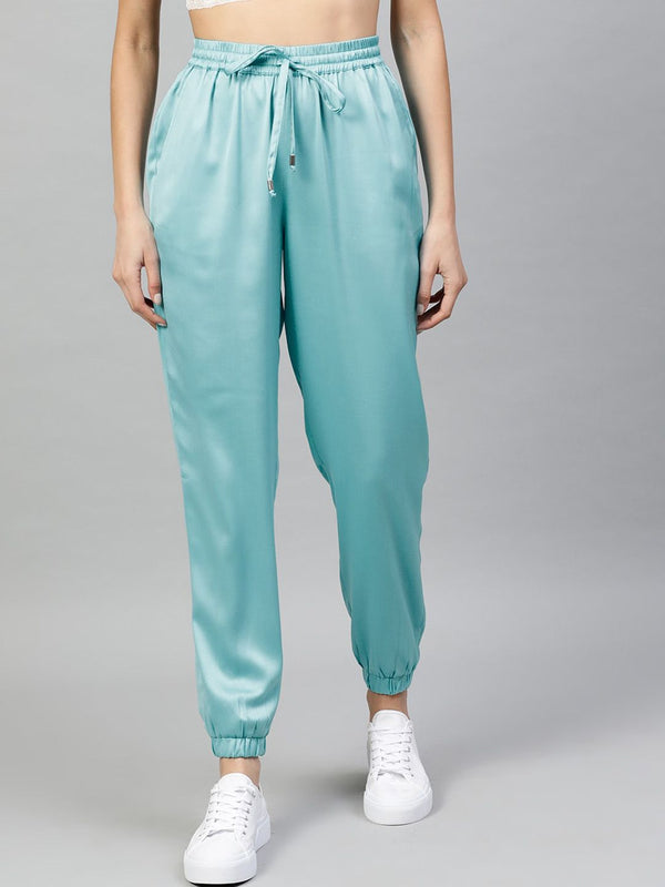 STREET 9 BASICS Women Turquoise Blue Regular Fit Solid Joggers