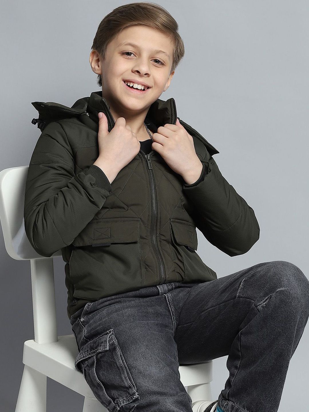 Monte Carlo Boys Hooded Solid Casual Lightweight Padded Jacket
