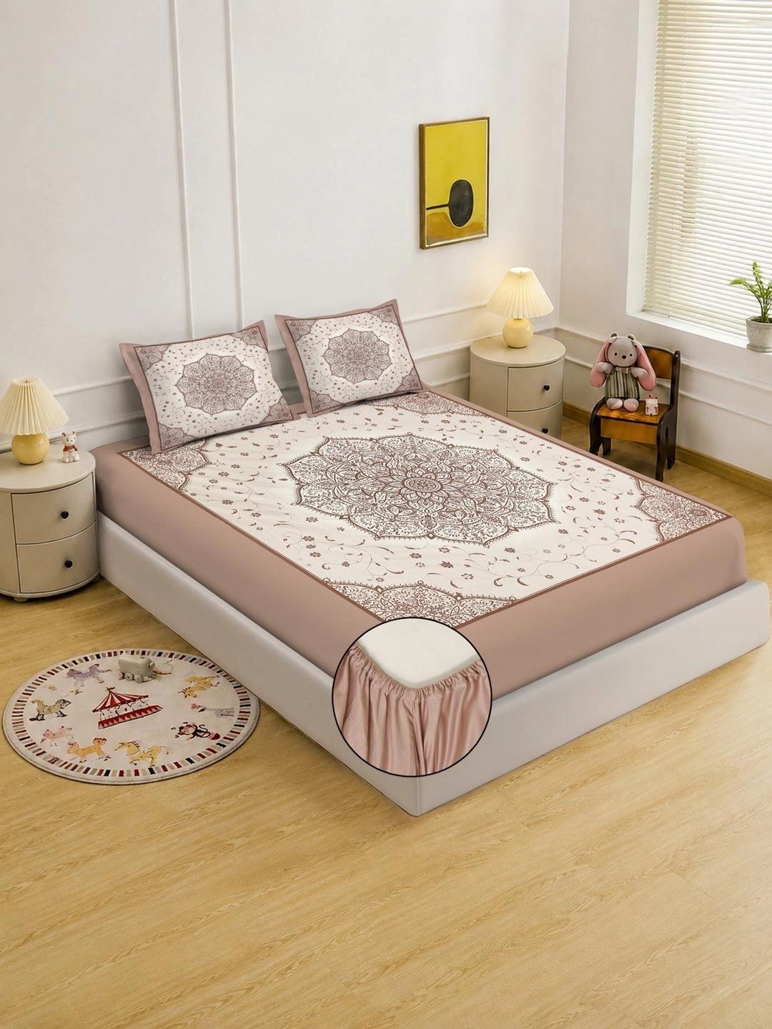 Moda Rapido X KLOTTHE Cream-Coloured Floral 400 TC King Bedsheet with 2 Pillow Covers