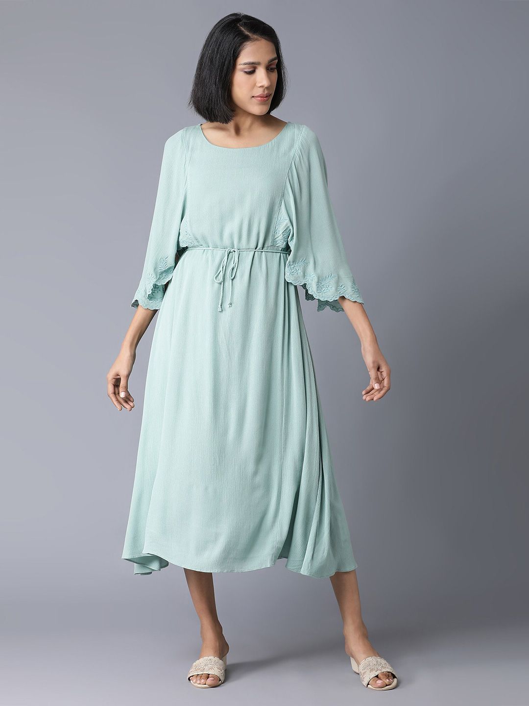 W Teal A-Line Midi Dress