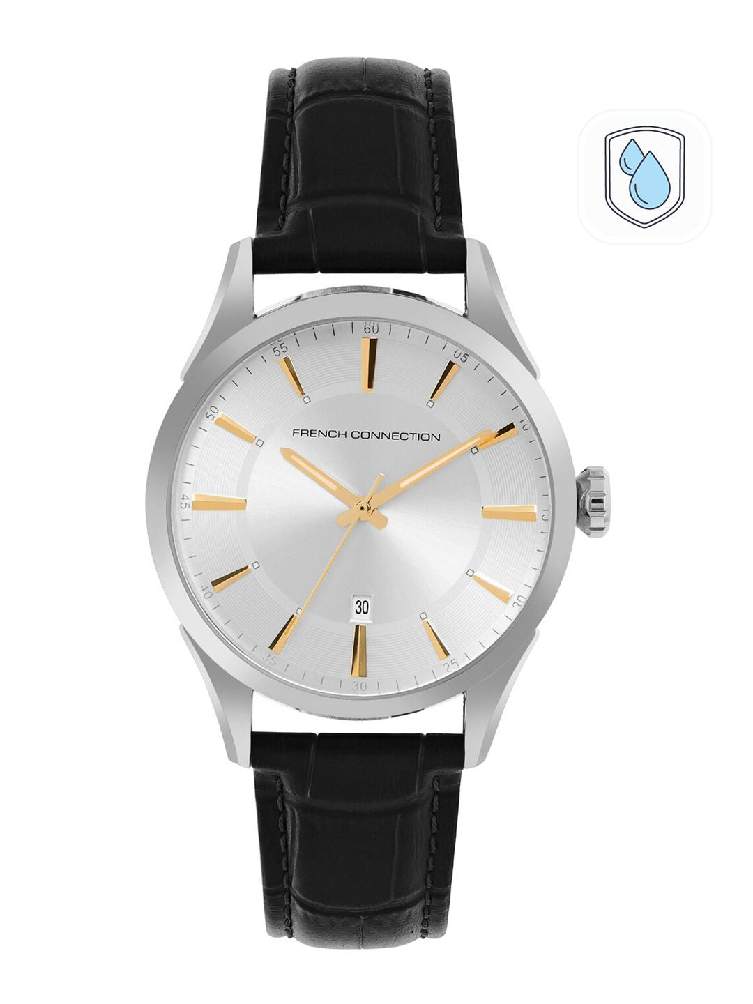 French Connection Men Silver-Toned Dial & Black Leather Straps Analogue Watch FCP31L