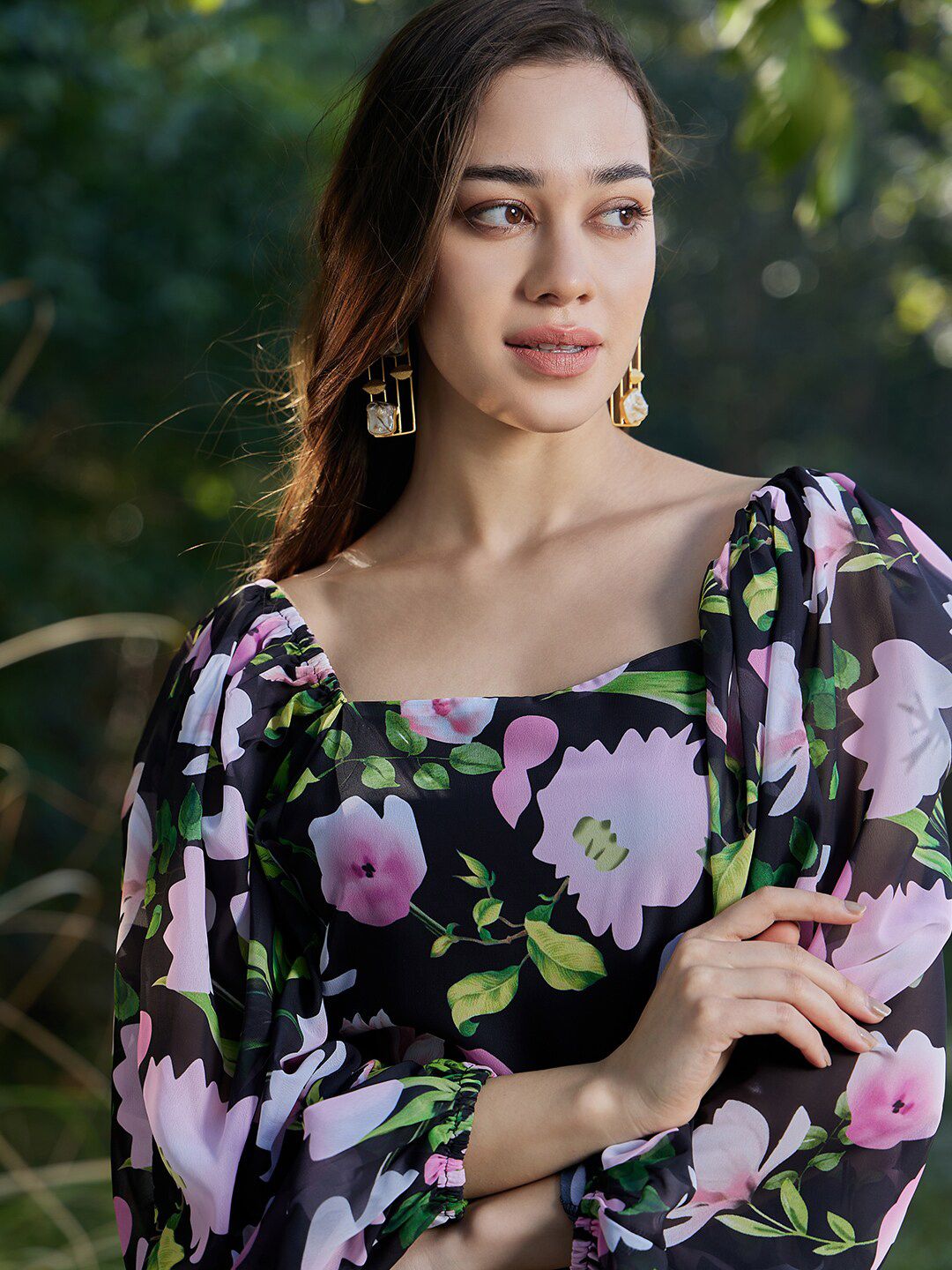 Athena Floral Bishop Sleeve Mini Dress