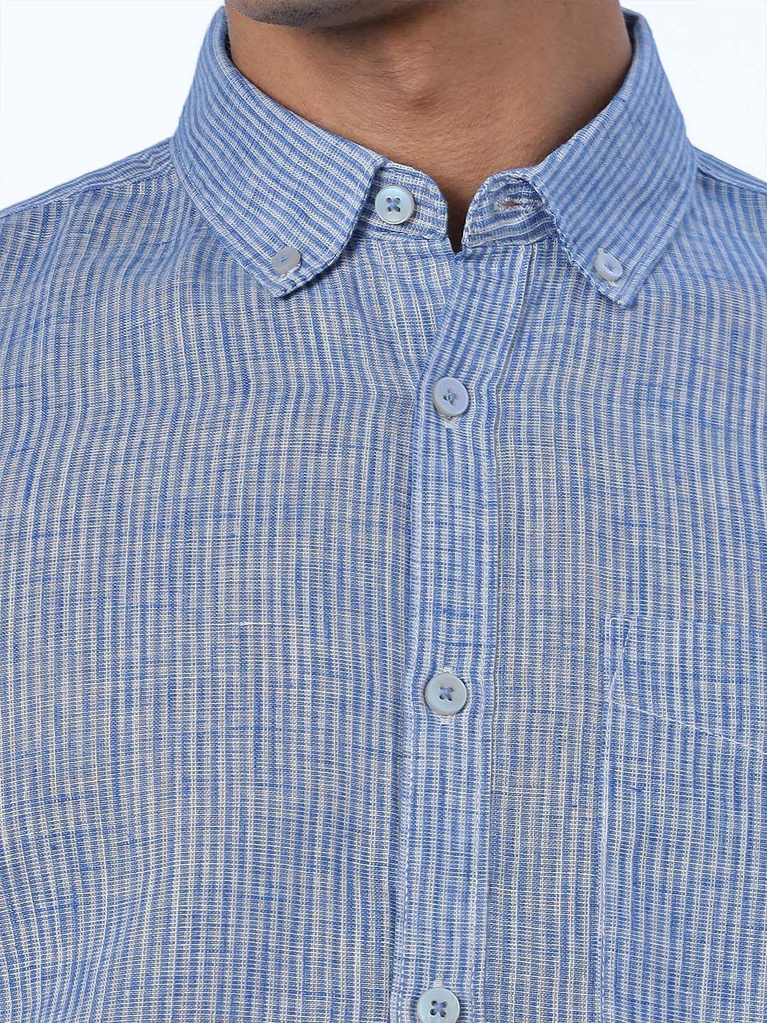 Thomas Scott Men Premium Regular Fit Vertical Striped Linen Casual Shirt