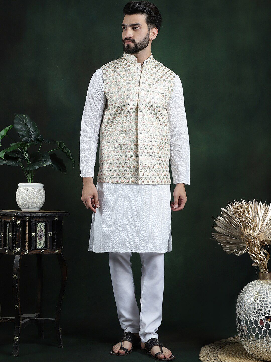 SOJANYA Jaket Tenun Nehru Lelaki Sulam