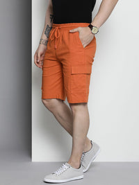 The Indian Garage Co Men Linen Cotton Slim Fit Cargo Shorts