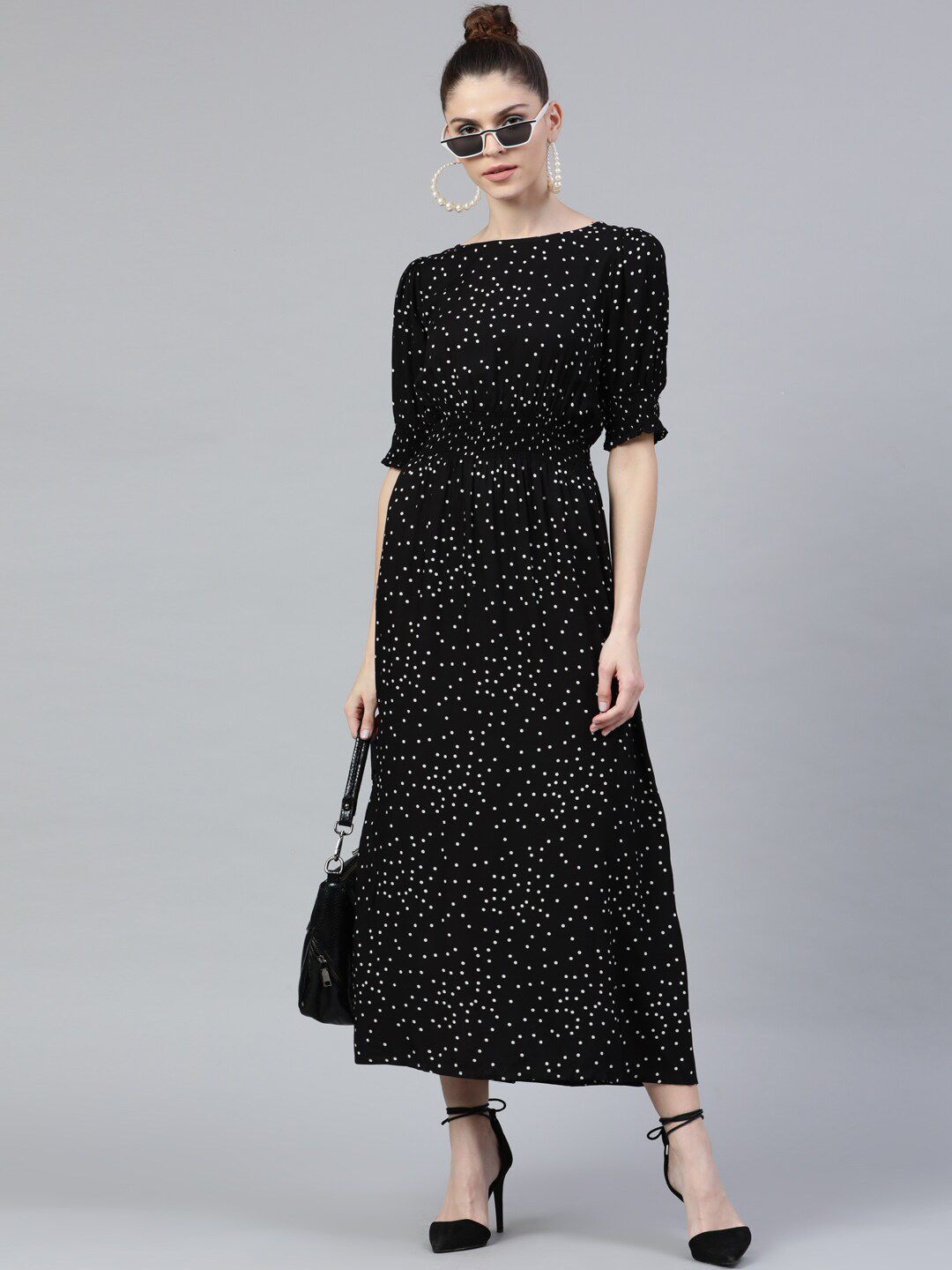 STREET 9 Black Geometric Printed Maxi Dress