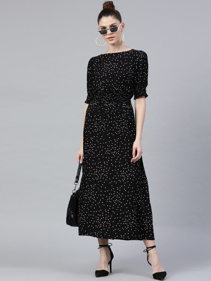 STREET 9 Black Geometric Printed Maxi Dress