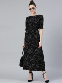 STREET 9 Black Geometric Printed Maxi Dress