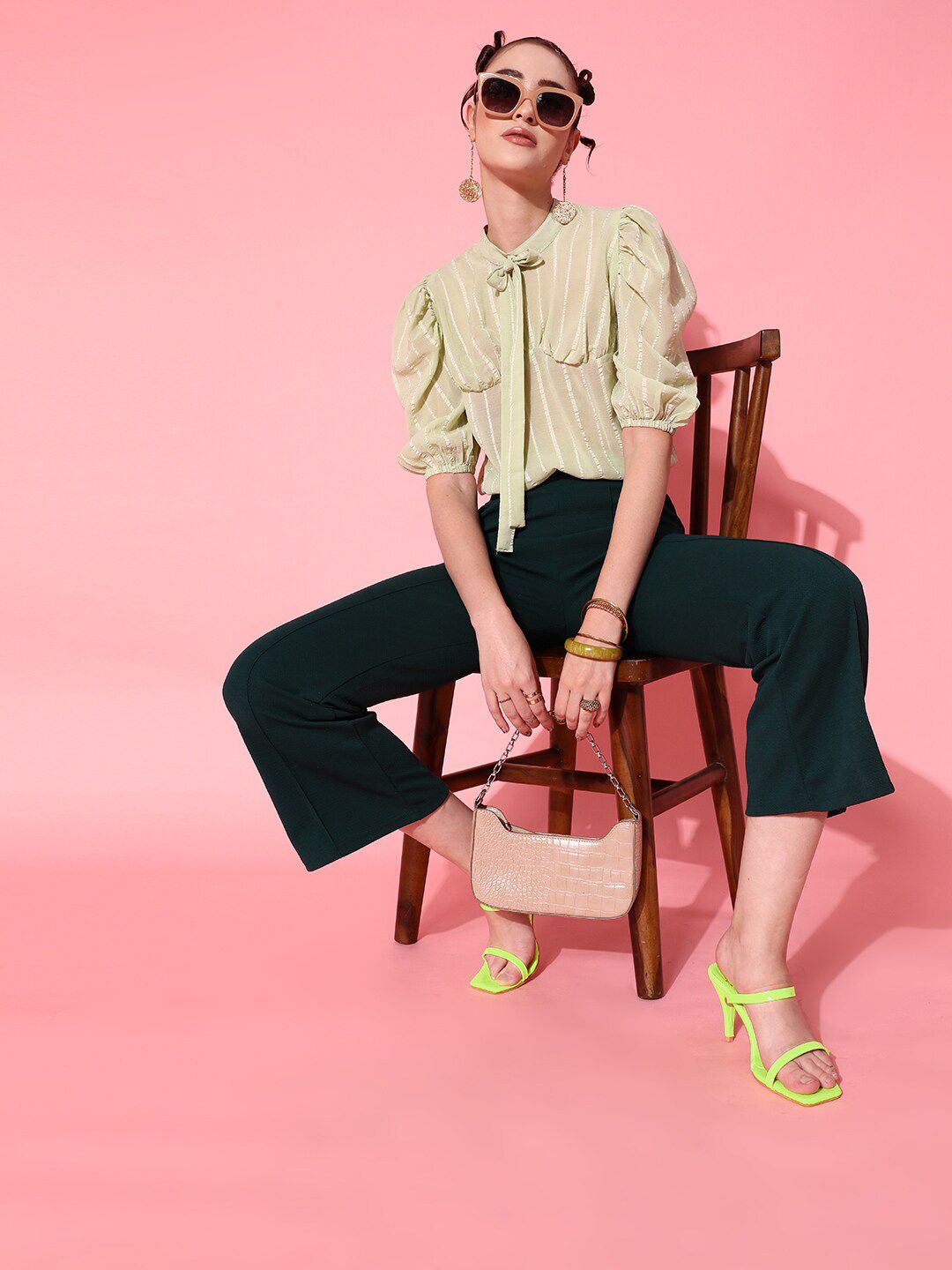 STREET 9 Gorgeous Green Vertical Striped Top