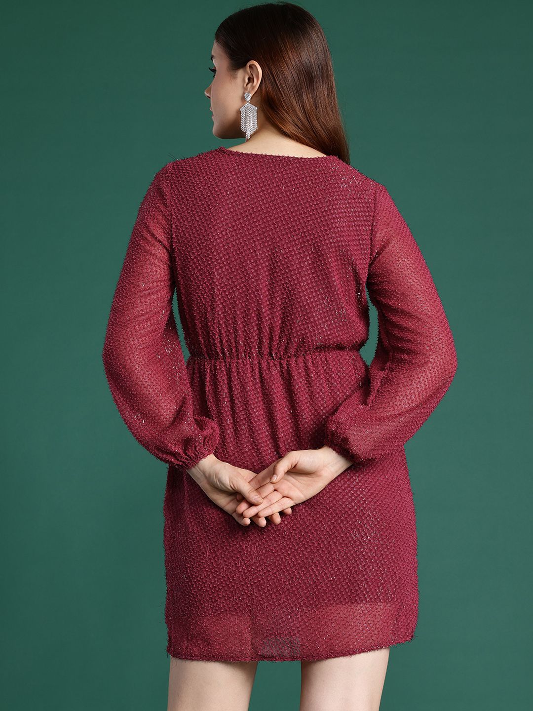 DressBerry Dobby Finish Puff Sleeve Mini Dress