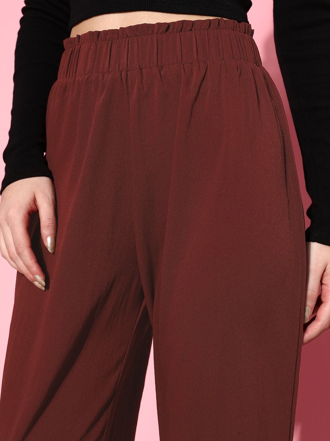 Berrylush Women Elegant Maroon Solid Vacay Attire