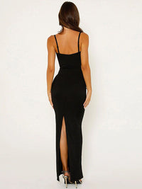 all about you Black Shoulder Straps Back Slit Sheath Maxi Dress