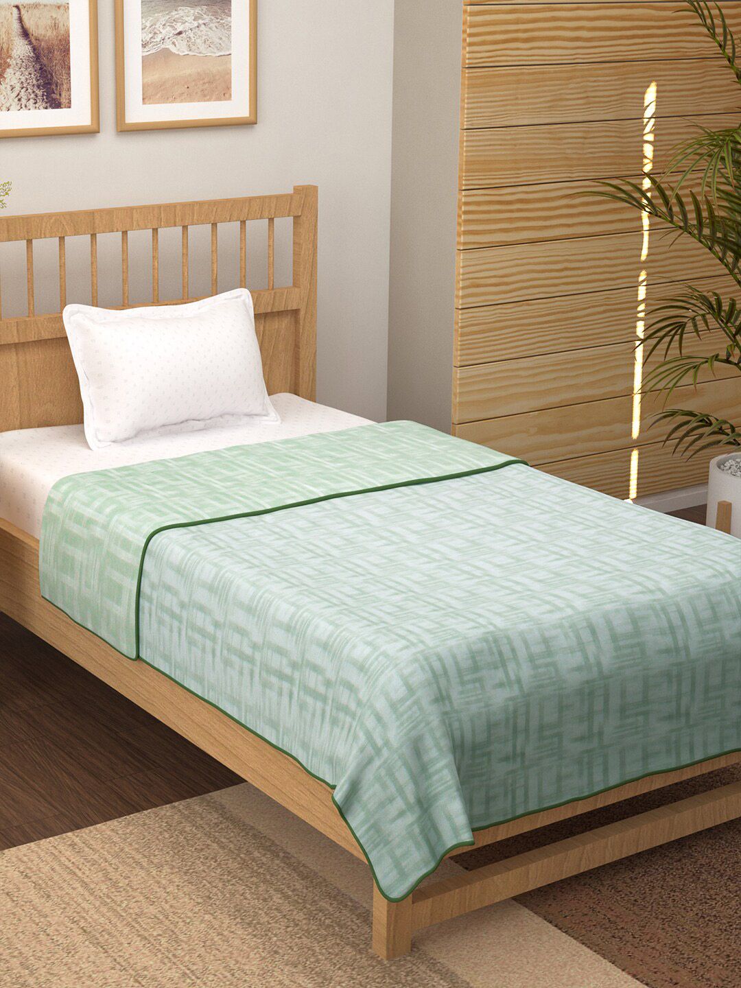 Story@home Green Striped AC Room 150 GSM Reversible Cotton Single Bed Dohar