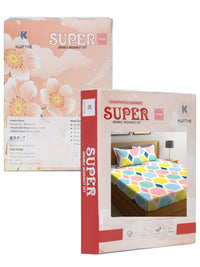 KLOTTHE Pink Geometric Polycotton 300 TC Fitted King Fine Bedsheet dengan 2 Sarung Bantal-59 x 87 inci