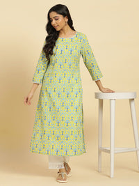 W Floral Printed Cotton Straight Kurta