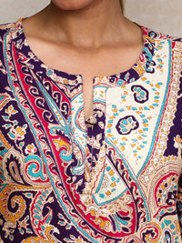 Varanga Ethnic Motifs Printed Cotton Notch Neck Straight Kurta