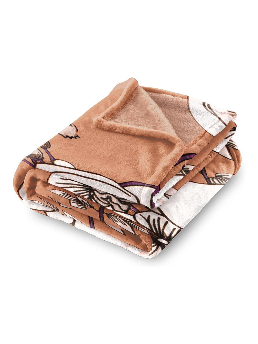 Story@home Brown & White Floral Mild Winter 300 GSM Single Bed Blanket