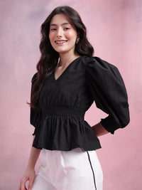 DressBerry Smocked Pure Cotton Peplum Top