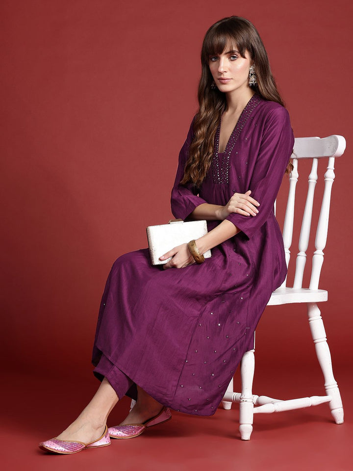 Indo Era Embroidered Panelled Sequinned Kurta with Trousers