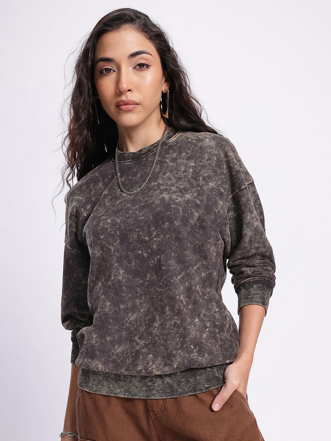 DressBerry Tie-Dye Washed Effect Drop-Shoulder Sleeves Pullover
