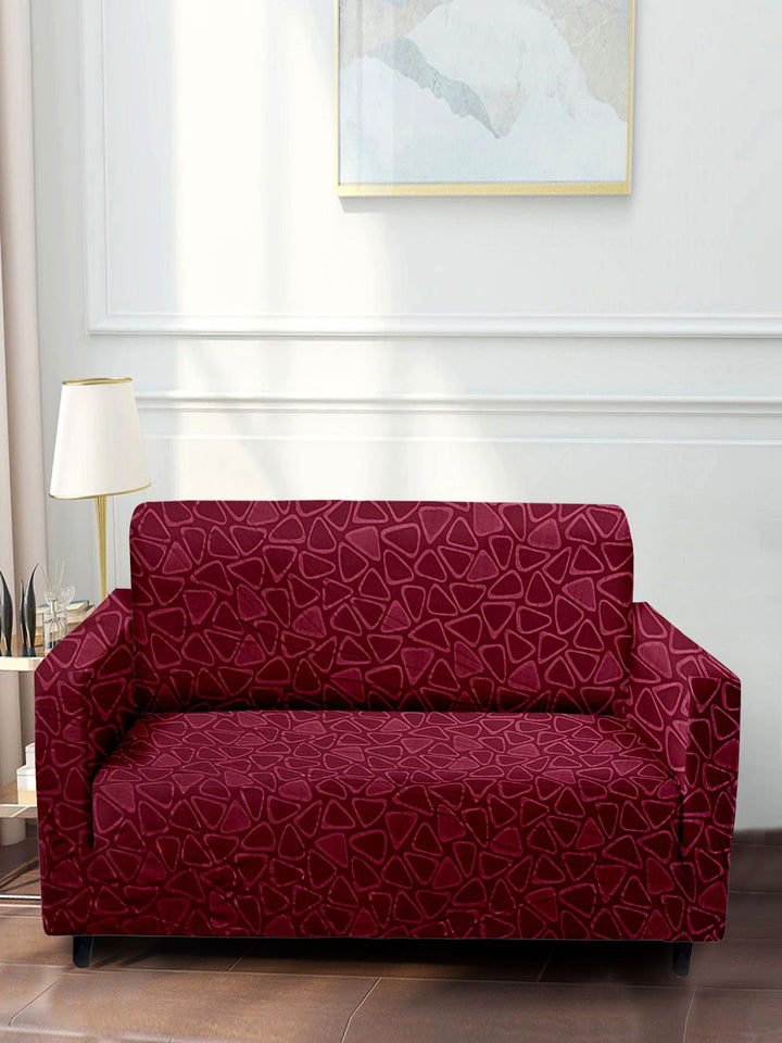Cortina Burgundy Geometric Printed 3-Seater Sofa Covers