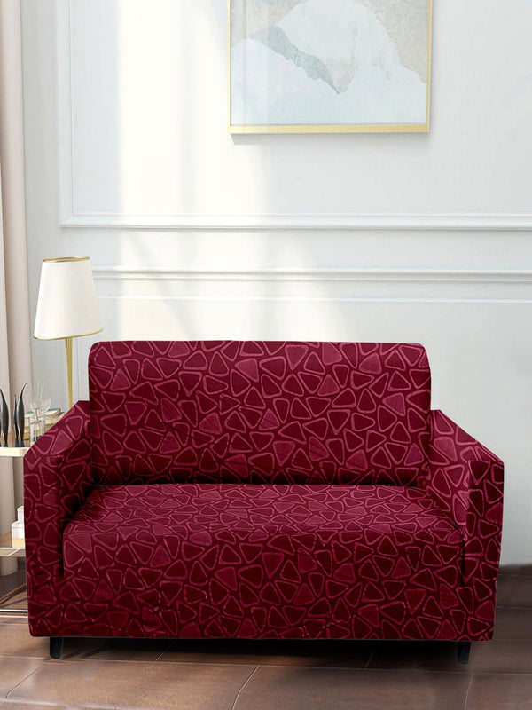 Cortina Burgundy Geometric Printed 3-Seater Sofa Covers