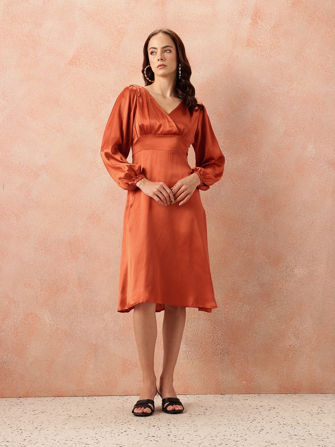all about you Satin-Finish Wrap Midi Dress