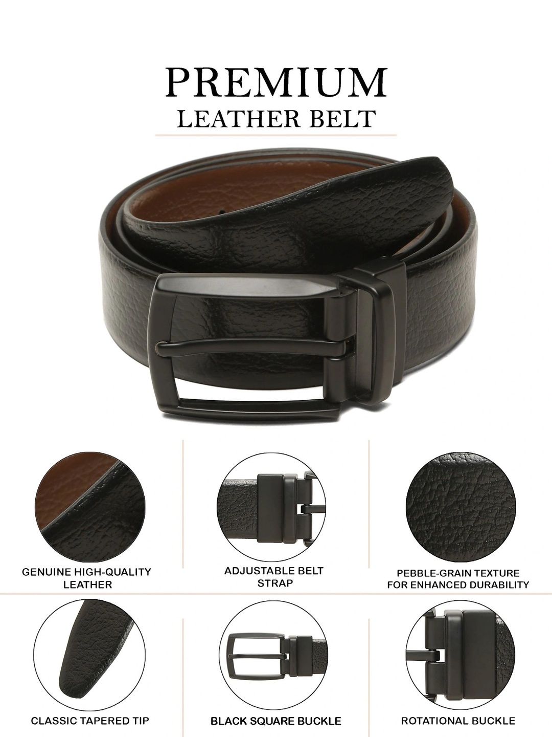 Teakwood Leathers Men Textured Leather Reversible Formal Belt