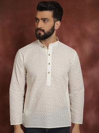 SOJANYA  Band Collar Ethnic Motif Thread Work Cotton Kurta