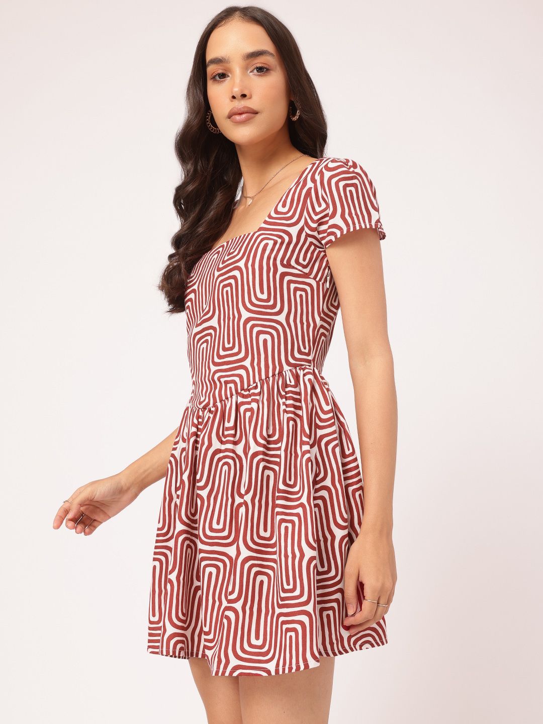 DressBerry Bubbly Boutique Geometric Printed Fit & Flare Mini Dress