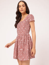 DressBerry Bubbly Boutique Geometric Printed Fit & Flare Mini Dress