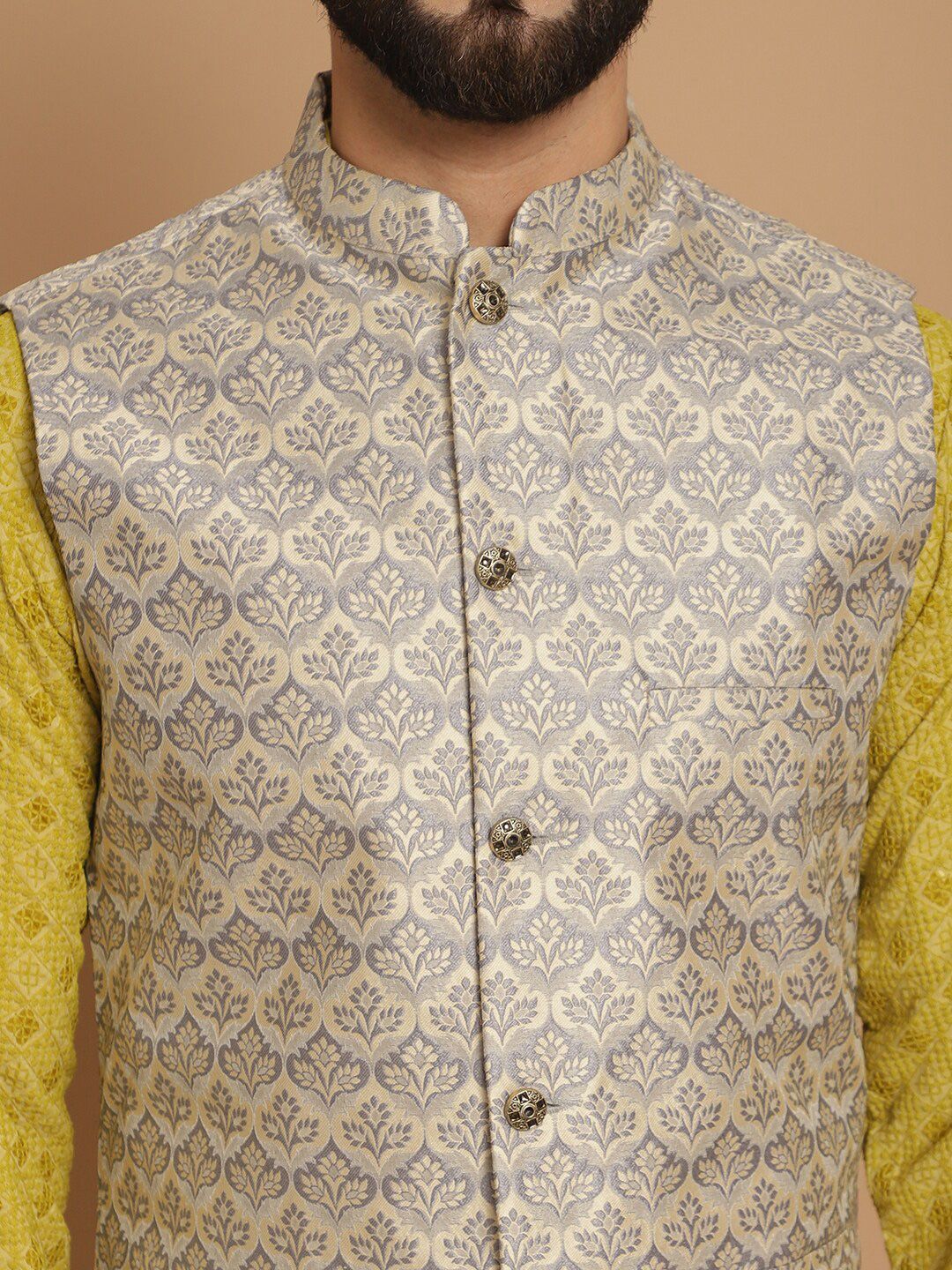 Kurta Sulam Geometik Lelaki Anouk Dengan Jaket Nehru Rekaan Churidar & Tenunan