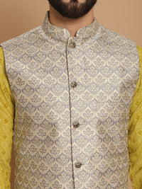 Kurta Sulam Geometik Lelaki Anouk Dengan Jaket Nehru Rekaan Churidar & Tenunan