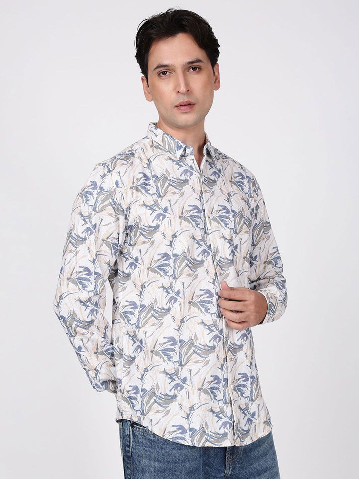 Bene Kleed Men Slim Fit Floral Printed Slub Texture Casual Shirt