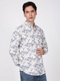 Bene Kleed Men Slim Fit Floral Printed Slub Texture Casual Shirt