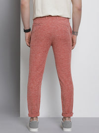 The Indian Garage Co Men Rust Red Melange Effect Slim Fit Trousers