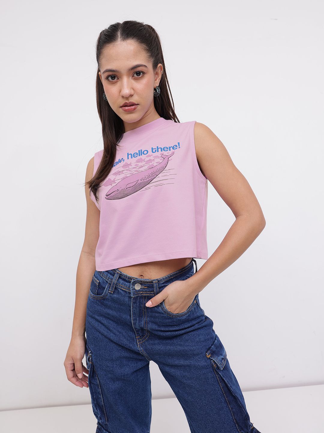 DressBerry As Free As Ocean Printed Sleeveless Crop T-shirt