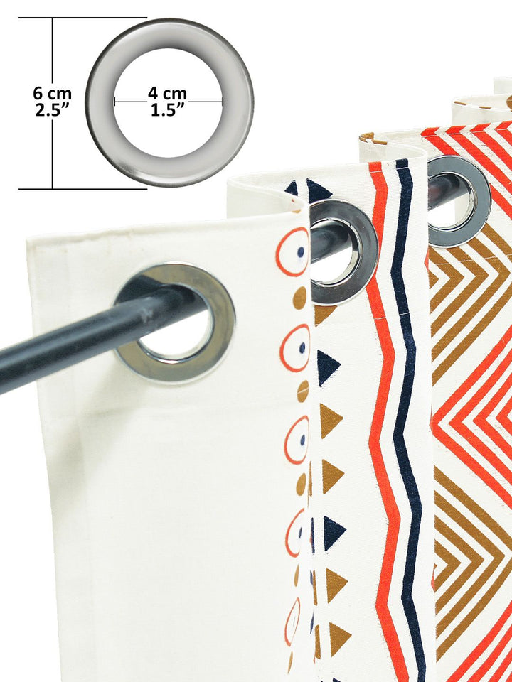 Story@home White & Orange Geometric Room Darkening Door Curtain