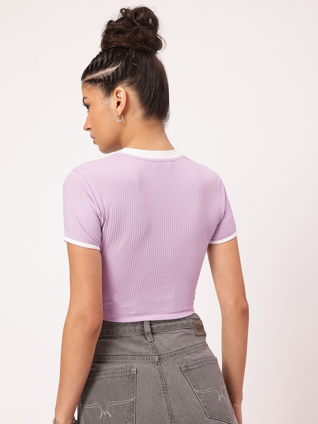 DressBerry Lavender Haze Street-Slay Ribbed Cut-out Crop Top