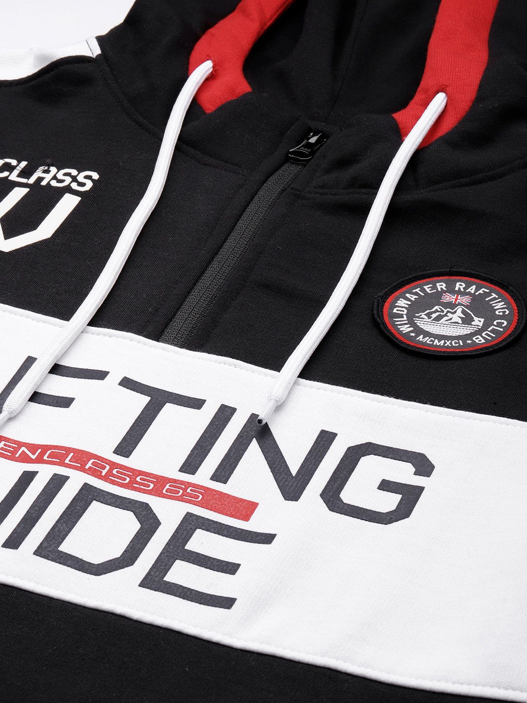 The Indian Garage Co Men Black & White Printed Hooded Sweatshirt